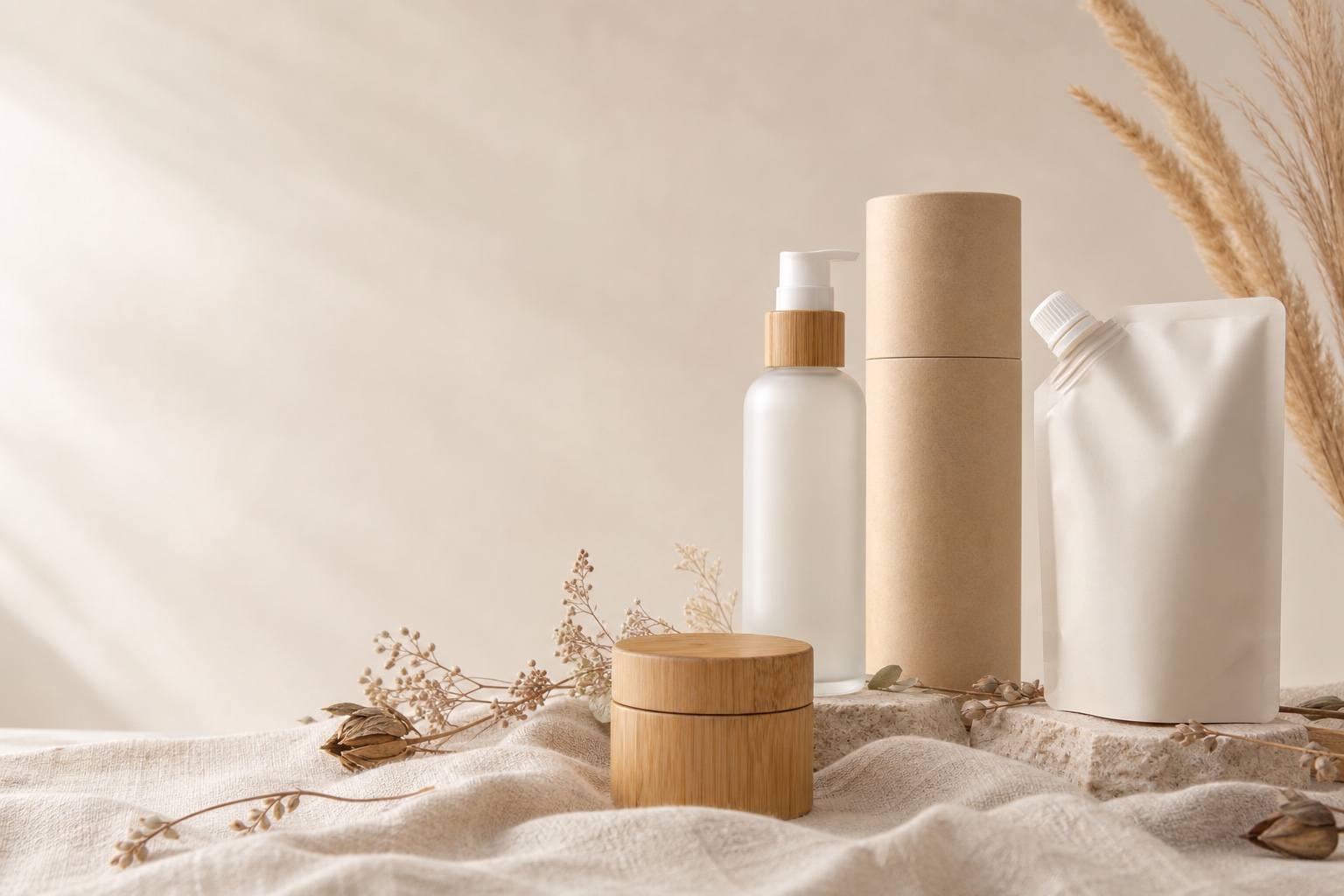 Sustainable eco cosmetic packaging — bamboo PCR refillable — Vella