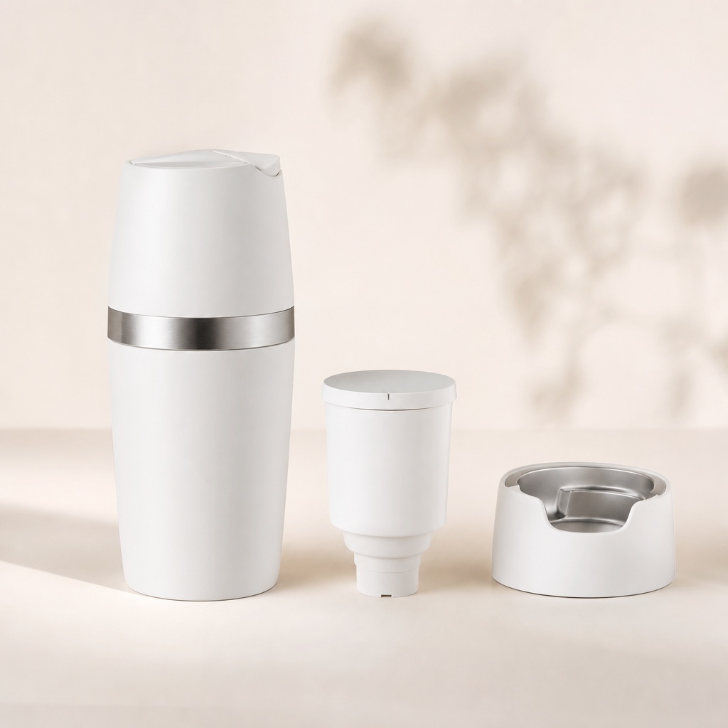 Refillable cosmetic packaging system — outer vessel refill pod docking base